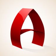 Isolated red color shiny ribbon A letter with shadow on