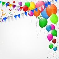 Happy Birthday party with balloons and ribbons background