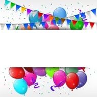 Greeting card with colorful balloons and triangle flags