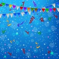 Happy Birthday party with triangle flags and confetti background