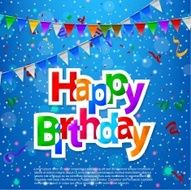 Happy Birthday greeting card with flags and confetti ribbon N2
