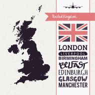 Vector set with map text flag plane United Kingdom