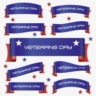 red and blue curved veterans day ribbon banners eps10