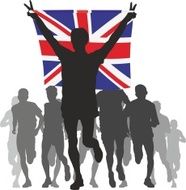 Athlete with the United Kingdom flag at finish