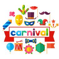 Celebration festive background with carnival flat icons and objects N7