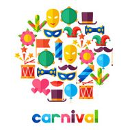 Celebration festive background with carnival flat icons and objects N8
