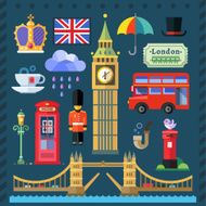 Color vector flat icon set and illustrations Great Britain Kingdom
