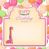 Children&#039;s congratulatory background with a pink giraffe N2
