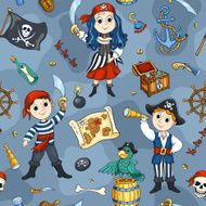Cute pirates blue seamless pattern