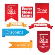 Vector ribbons banners set Premium guarantee discount sale free