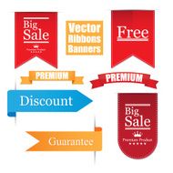 Vector ribbons banners set Premium guarantee discount sale free N2