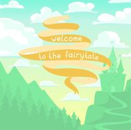 Vector square cartoon background with castle and banner