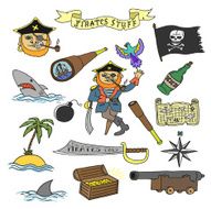 Hand drawn pirate objects collection Vector illustration Isolated N2