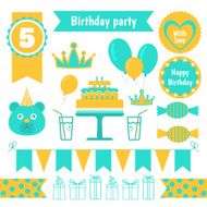 set of festive birthday party elements Flat design N8