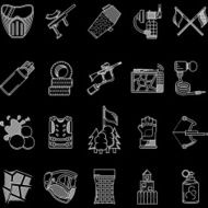 Paintball white line icons vector collection