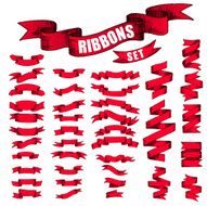 Big Red Ribbons Set Isolated On White Background