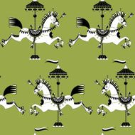 Vintage carousel horse Black and white Seamless background pattern