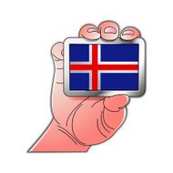 hand holding Iceland flag