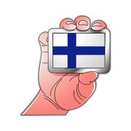 hand holding Finland flag