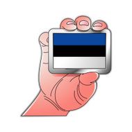 hand holding Estonia flag