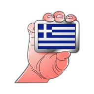 hand holding Greece flag