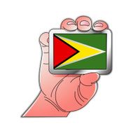 hand holding Guyana flag