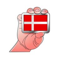 hand holding Denmark flag