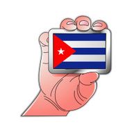 Hand holding Cuba flag