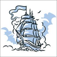 Brigantine sail ship vector illustration