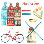 Watercolor Amsterdam illustration