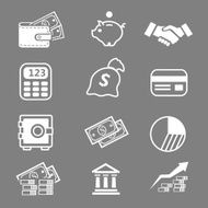Trendy business and economics white icons set Vector illustration