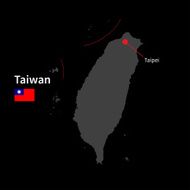 Detailed map of Taiwan and capital city Taipei with flag