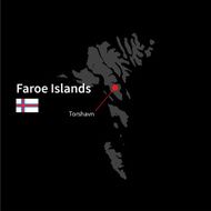 Detailed map of Faroe Islands and capital city Torshavn with