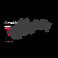 Detailed map of Slovakia and capital city Bratislava with flag