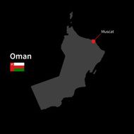 Detailed map of Oman and capital city Muscat with flag