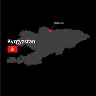 Detailed map of Kyrgyzstan and capital city Bishkek with flag