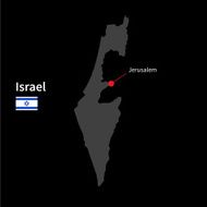 Detailed map of Israel and capital city Jerusalem with flag