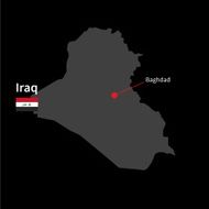 Detailed map of Iraq and capital city Baghdad with flag