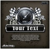 Racing emblem speedometer on black &amp; text