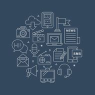 Media electronic line icon circle set