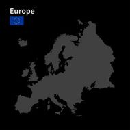 Detailed map of Europe with flag on black background
