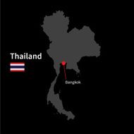 Detailed map of Thailand and capital city Bangkok with flag