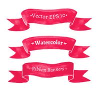 Watercolor set of red ribbon banners