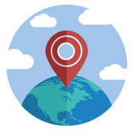 Globe with pin Single flat color icon Vector illustration