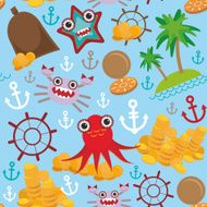 Marine seamless pirate pattern on light blue background Vector