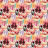 Birthday seamless background with sticker presents and balloons N2