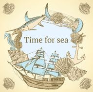 Sketch sea life in vintage style