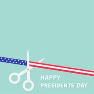 Presidents Day Scissors cut american flag ribbon with stars and