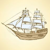 Sketch sea ship in vintage style N2