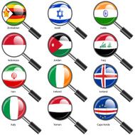Set Flags of world sovereign states magnifying glass N14